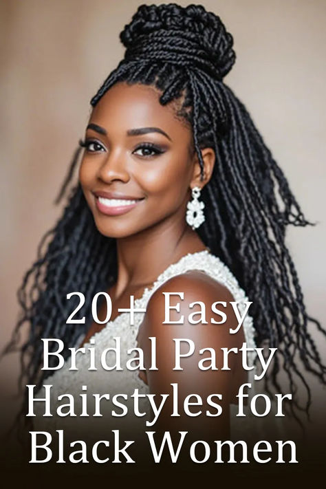 20+ Easy Bridal Party Hairstyles for Black Women Black Brides Braided Hairstyles, Bridesmaids Hair Styles Black Women, Hairstyle Wedding Party, Black Hairstyles For Bridesmaids, Natural Hairstyles Bridesmaid, Black Bridesmaids Hairstyles Braids, Black Women Bridesmaid Hairstyles, Party Hairstyles For Black Women, Bridal Braids Black Women