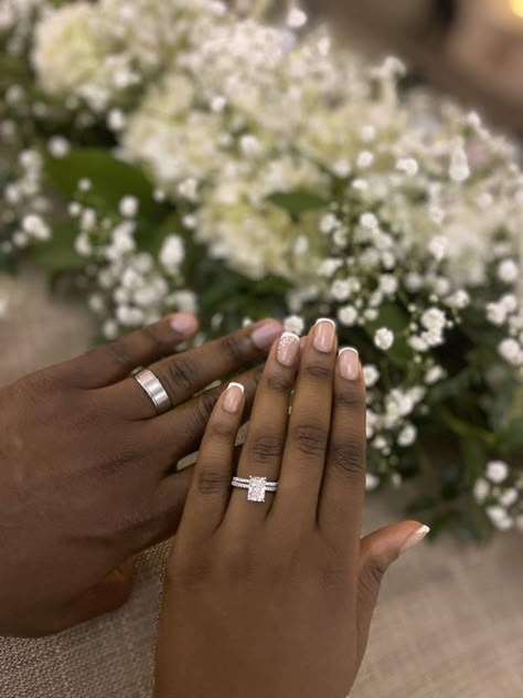 Rings Engagement Black Women, Engagement Ring On Black Woman Hand, Wedding Ring Black Women, Engagement Rings Black Women, Engagement Rings Black Women Hand, Couples Items, Black Marriage, His And Her Wedding Rings, Women Marriage