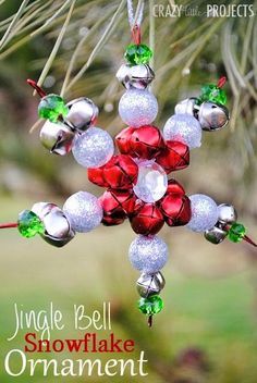 Jingle Bell Snowflake Ornament Tutorial Jingle Bell Crafts, Christmas Crafts For Adults, Christmas Crafts To Make, Fun Christmas Crafts, Ornament Tutorial, Navidad Diy, Easy Christmas Crafts, Christmas Ornaments Homemade, Jingle Bell