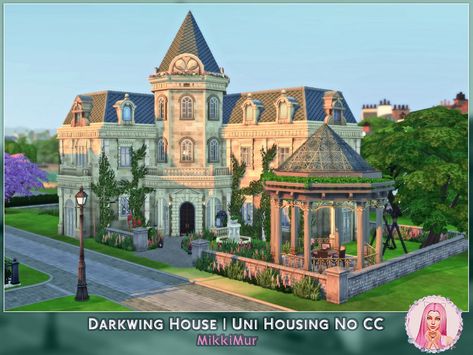 The Sims Resource - Darkwing House University Housing No CC Sims 4 University House, Sims 4 Sorority House, Sims 4 University Housing, College Sorority House, University Sims 4, Sims 4 College, Sims 4 Architecture, Ts4 Cc House, Sims Furniture Cc