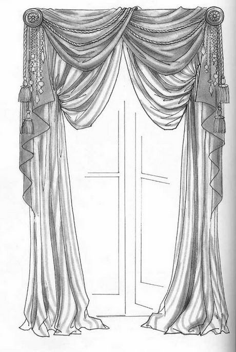 Victorian Curtains, Curtain Drawing, Curtains Pictures, Classic Curtains, Stage Curtains, Drapery Designs, Interior Design Drawings, Curtain Styles, Plain Curtains