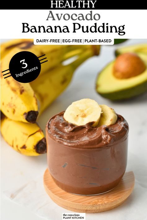 Avocado Banana Pudding Banana Avocado Recipes, Avocado Banana Pudding, Banana And Avocado Recipes, Aip Banana Recipes, Avocado Deserts, Aip Pudding, Chia Avocado Pudding, Cooked Bananas, Banana Chocolate Pudding