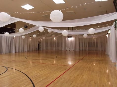 LDS Wedding Reception Ideas | cultural hall decorating ideas… | Flickr Lds Wedding Reception Ideas, Lds Wedding Reception Cultural Hall, Gym Wedding Reception, Lds Wedding Reception, Lds Weddings Reception, Wedding Ceiling, Ceiling Draping, Wedding Hall Decorations, Indoor Wedding Receptions