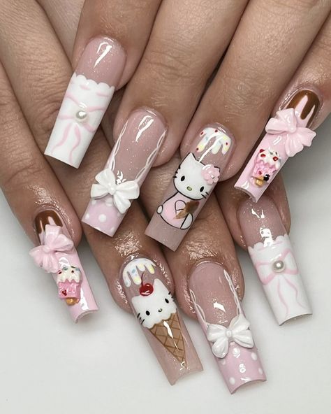 ig: julolaesnails Betty Boop Nails, Nails Ideas Fall, Dream Piercings, Plaid Nail Designs, Mexican Nails, Texas Nails, Hello Kitty Nails Art, Stilleto Nails Designs, Kitty Nails