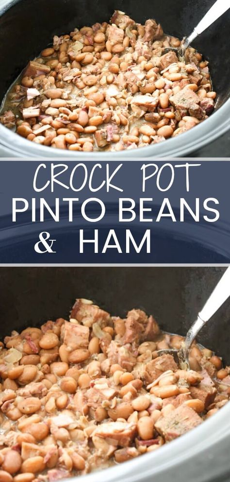 Crock Pot Pinto Beans and Ham. Pinto beans are fork tender and comes out perfect every time! Beans And Ham, Ham Beans Crockpot, Crockpot Pinto Beans And Ham, Ham And Pinto Beans, Pinto Beans And Ham, Ham And Pinto Beans Crockpot Recipes, Slow Cooker Pinto Beans And Ham, Crock Pot Pinto Beans Slow Cooker, Pinto Beans In The Crock Pot