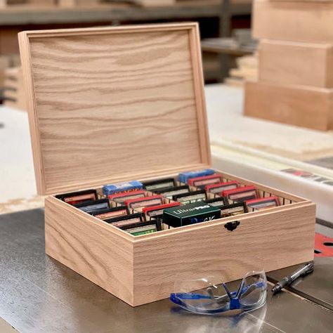 Trading Card Deck Boxes- Custom Handmade Unfinished Wooden Deck Boxes – The Designcraft Studio Baseball Card Storage, Baseball Cards Storage, Card Organization, Trading Card Storage Boxes, Mtg Decks, Trading Card Storage, Wooden Deck, Deck Boxes, Cherry Hardwood