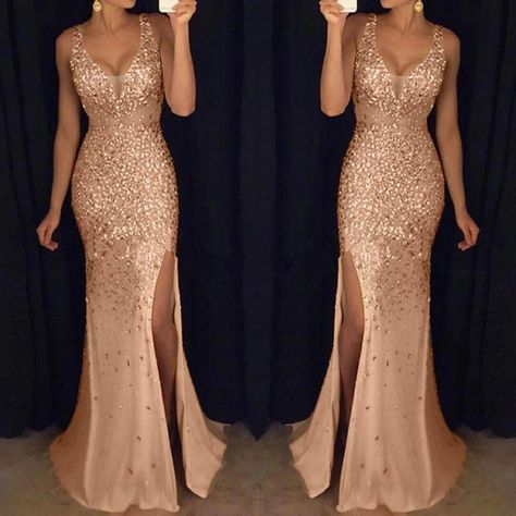 Gold formal dress long