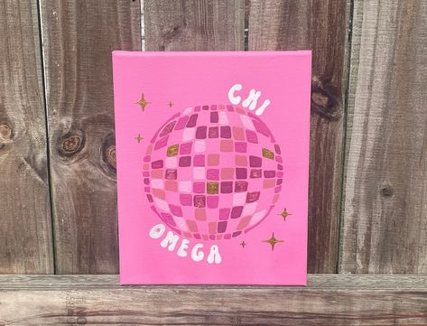 8" x 10" Disco Sorority Canvas, customizable for any sorority. It is an excellent addition to your big/little baskets and a great gift. These canvases are also perfect for dorm, apartment, or house decorations! Sororities available include: ★ Alpha Delta Pi ★ ★ Chi Omega ★ ★ Delta Delta Delta ★ ★ Delta Gamma ★ ★ Delta Phi Epsilon ★ ★ Delta Zeta ★ ★ Kappa Delta ★ ★ Kappa Kappa Gamma ★ ★ Pi Beta Phi ★ ★ Sigma Delta Tau ★  ★ Sigma Sigma Sigma ★ ★ Theta Phi Alpha ★ ArtByFeliciaStudio products are made-to-order and hand-painted, and the color placement of the disco ball may vary from photos. Please allow 1-3 business days for your items to be prepared for shipping. All canvases purchased in the United States are shipped via USPS Ground Mail by default and include tracking. If preferred, you may Taylor Swift Sorority Canvas, Gphi Canvas Paintings, Big Little Canvas Sorority, Sorority Big Little Baskets, Axo Canvas, Alpha Chi Omega Canvas, Chi Omega Canvas, Sorority Canvas Paintings, Sorority Paintings