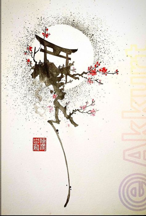 Tattoo Ninja, Ironic Art, Sakura Tattoo, Japanese Ink Painting, Sigil Tattoo, Zen Painting, Tattoo Reference, Sumi E Painting, Japan Painting