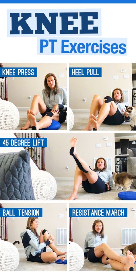 Knee Exercises for runners to improve stability, range of motion and prevent issues - used for meniscus, ACL and strains Knee Exercises For Runners, Runners Knee Exercises, Pt Exercises, Exercises For Runners, Bad Knee Workout, Knee Strengthening Exercises, Runners Knee, How To Strengthen Knees, Knee Pain Exercises