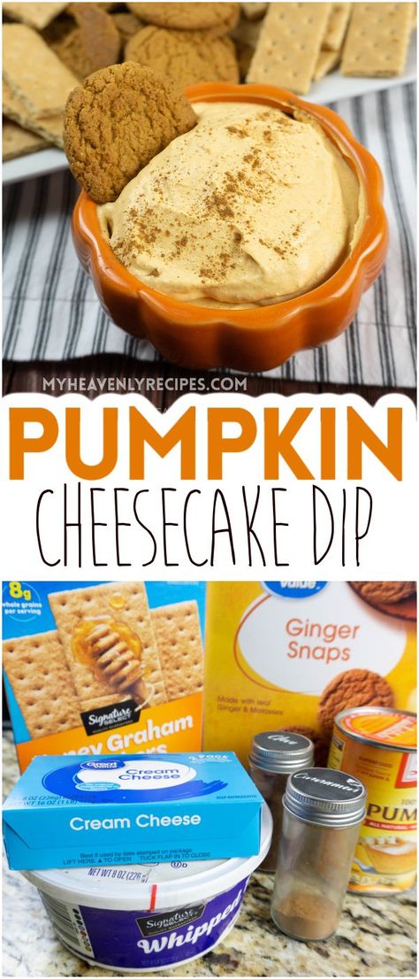 Pumpkin Cheesecake Dip Recipe- yummy fall dessert idea for a party! Guests will love this cold dip with graham crackers or ginger snap cookies. Easy cream cheese cool whip fall dessert to make at home. Pumpkin Cheesecake Dip Recipe, Pumpkin Pie Cheesecake Dip, Pumpkin Dip Recipe, Pumpkin Cheesecake Dip, Cheesecake Dip Recipe, Pumpkin Pie Dip, Pumpkin Cravings, Cake Dip, Pumpkin Dip