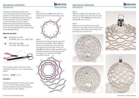 SEED BEAD CHRISTMAS (2 of 2 pages) Macrame Bauble Tutorial, How To Make Beaded Christmas Ornaments Styrofoam Ball, Beaded Christmas Baubles Free Pattern, Vintage Beaded Ornament Patterns, Crochet Lace Bauble Pattern Free, Beaded Ornaments Diy, Christmas Beading, Beaded Christmas Decorations, Beaded Ornament Covers