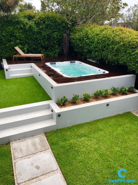 Piscina Terrazzo, Swim Spa Deck, Swim Spa Landscaping, Inground Spa, Spa Landscaping, Ideas De Piscina, Swimming Spa, Backyard Spa, Kleiner Pool Design