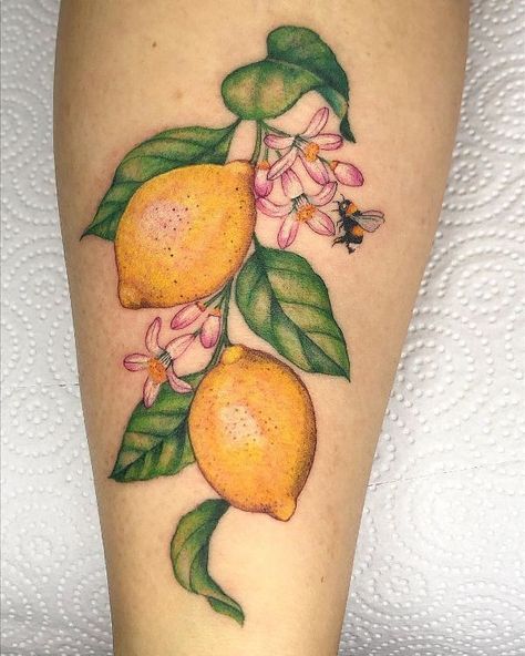 Lemons Tattoo, Lemon Tattoo, Italy Tattoo, Honey Bee Tattoo, Fruit Tattoo, Abstract Tattoo Designs, Tattoo Filler, Fan Tattoo, Lemon Flowers