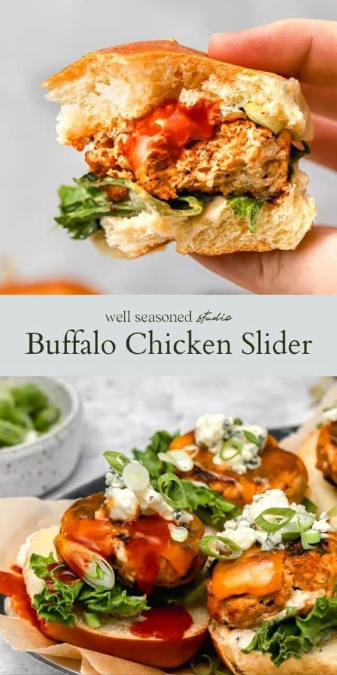 Buffalo Chicken Sliders Ground Chicken, Buffalo Chicken Meatball Sliders, Ground Chicken Sliders, Buffalo Sliders, Buffalo Chicken Sliders Recipes, Buffalo Chicken Burgers, Ground Chicken Burgers, Chicken Blt, Wraps Recipes