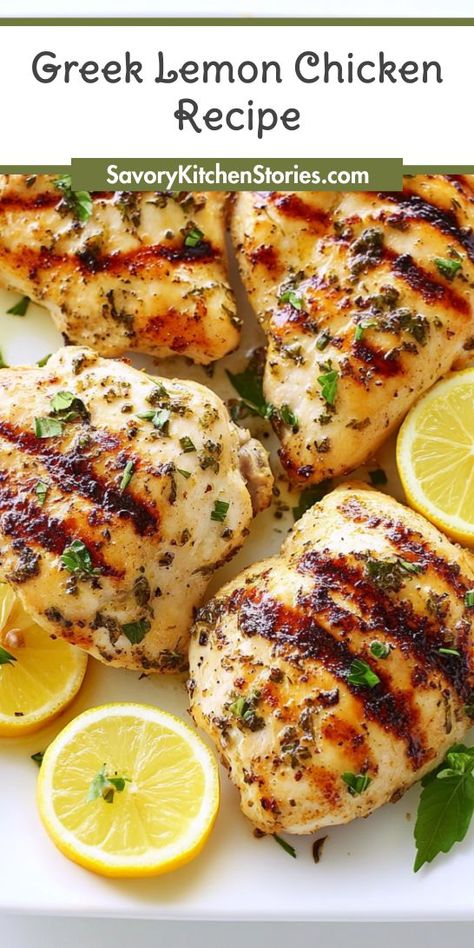 Seeking a quick and flavorful dinner option that embodies Mediterranean cuisine? This Greek Lemon Chicken Recipe combines bright lemon and aromatic herbs for a dish that's sure to please. Be sure to save it for later and enjoy a slice of the Mediterranean anytime! Mediterranean Lemon Chicken Recipes, Greek Lemon Garlic Chicken, Mediterranean Seasoning For Chicken, Lemon Cilantro Chicken, Chicken Santorini Recipe, Lemon Seasoned Chicken, Chicken Lemon Recipes, Chicken Mediterranean Recipes, Mediterranean Party Decor