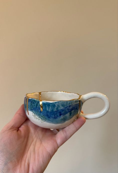 Anime inspired handmade ceramic cup Glazed Ceramics, Gold Touch, Glaze Ceramics, Gold Ceramic, Touch Of Gold, Gold Accents, Handmade Ceramics, Glaze, Ceramics