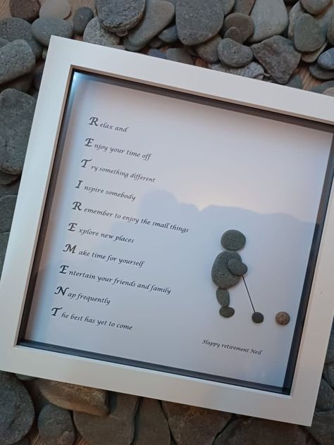 Handmade with love retirement Gift.   All pebbles are hand picked from the coast of Ireland retirement pebble gift Each art work is individual in their own piece White frame.   8x8 comes with it's own box Features Acrylic Frame with Glass Aperture Cover - Provides a premium finish with a pristine shine Display Standing or Hanging  Dimensions Width: 22.5cm Depth: 3.5cm Height: 22.5cm made with strong acrylic All pebbles/materials are fixed with high strength glue and secured on high quality card Variations in stone size and colour  may occur.  Driftwood may also vary. But I do my best to provide the best shape for the frame. Free personalisation and Free postage if you would like a name on it that's good. send me a wee message  All my art work will be posted within 3 day of ordering  I will Framed Poem, Acrylic Frame, Acrylic Frames, Retirement Gift, Retirement Gifts, Pebble Art, Hand Picked, Art Pictures, White Frame