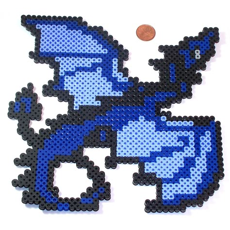 Blue Dragon | Shown with a penny for size. Just under 8" wid… | Jennifer | Flickr Perler Dragon, Dragon Cross Stitch, Melty Bead Patterns, Pony Bead Patterns, Perler Crafts, Diy Perler Bead Crafts, Bead Sprite, Diy Perler Beads, Melting Beads