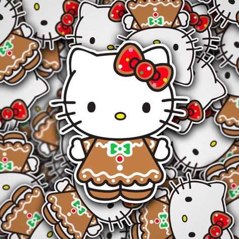 Gingerbread Hello Kitty, Hello Kitty Gingerbread, Stickers Hello Kitty, Kitty Ideas, Crafts 2024, Christmas Wallpaper Iphone Cute, Winter Pics, Winter Embroidery, Kawaii Kitty