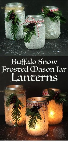 Turn mason jars into sparkling candle holders that look like frosted glass. It just takes spray paint and fake snow! Frosted Candle Holders, Frosted Mason Jars, Frosted Candles, Sparkling Candle, Mason Jar Lanterns, Mason Jar Projects, Jar Lanterns, Wine Bottle Diy Crafts, Christmas Mason Jars