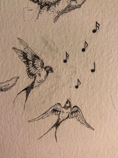 Blackbird Song Tattoo, Mocking Bird Tattoo Ideas, Song Bird Aesthetic, Alondra Bird Tattoo, Singing Birds Drawing, Symbolic Bird Tattoos, Song Bird Drawing, Soul Music Tattoo, Sing Tattoo Music