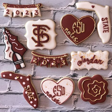 Fsu Cookies Decorated, Fsu Birthday Party Ideas, Fsu Cake Ideas, Fsu Graduation Party Ideas, Fsu Party Decorations, Fsu Graduation Party, Fsu Cake, Fsu Party, Dnp Graduation