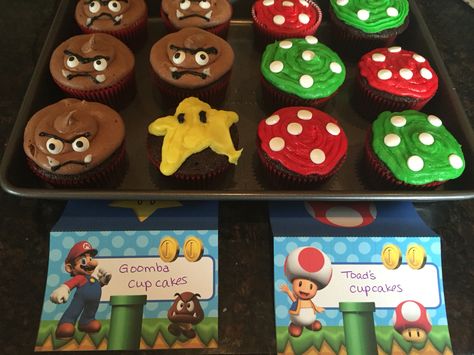 Goomba, toad cupcakes Goomba Cupcakes, Toad Cupcakes, Mario Birthday Party, Art Beat, Super Mario Birthday, Mario Birthday, Mario Party, 6th Birthday, 7th Birthday