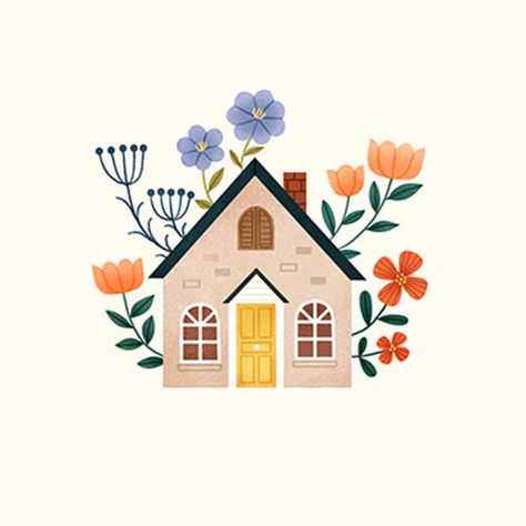 My Sweet Home Drawing, Cute Cottage Illustration, Cute Home Illustration, House Illustration Simple, New House Illustration, House Illustration Drawing, Cute House Illustration, Cute House Drawing, House Illustration Art