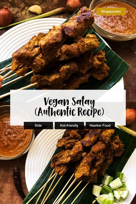 Vegan Chicken Satay, Mushroom Satay Recipe, Vegetarian Satay, Mushroom Satay, Vegan Satay, Satay Marinade, Treetop House, Singapore Recipes, Resep Vegan