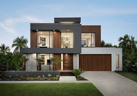 Contemporary display home located in Newport, Australia, designed by Metricon. Home Designs Exterior, A Modern House, Contemporary House Exterior, Modern Villa Design, Modern House Facades, Modern Exterior House Designs, House Front Design, Modern Architecture House, Modern House Plans