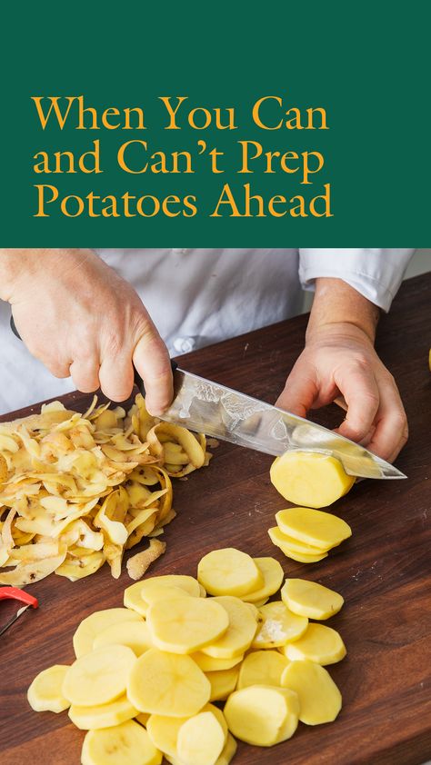 Lots of cooks love to peel and slice potatoes ahead of time to make meal prep go more smoothly—but we wondered if there is any downside to doing so. The verdict? It depends on what you’re making. Prep Potatoes Ahead Of Time, How To Prep Potatoes Ahead Of Time, Can You Peel Potatoes Ahead Of Time, Can You Peel Potatoes The Night Before, Peeling Potatoes Ahead Of Time, Peel Potatoes Ahead Of Time, Holiday Meal Prep, Canned Potatoes, Fresh Potato