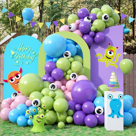 PRICES MAY VARY. ❣️【Elegant Design】 Our monster balloon arch kit are designed to add a touch of elegance to your event! The balloon garland includes 10inch: 20 x purple, 20 x light blue, 20 x maca pink, 20 x fruit green, 5inch: 5 x purple, 5 x fruit green, 5 x light blue, 5 x maca pink, 10 x eyeball balloons 18inch: 1 x purple, 1 x light blue, 1 x fruit green; 1x balloon strip, 1x dispensing, 1x ribbon. ❣️【Quality Guarantee】 Our monster balloon arch are made of high-quality materials, ensuring l Monsters Inc Decorations, Green Balloon Arch, Monster Balloons, Monster 1st Birthdays, Monster Inc Birthday, Monster Cartoon, Balloons Arch, Monster Birthday Parties, Monster Inc