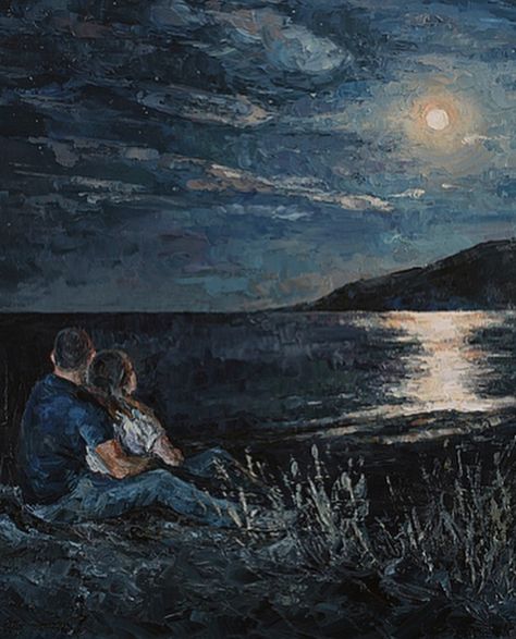 Couple Oil Painting Romantic, Esthetician Art, Oil Color Painting, Realism Illustration, Figurative Impressionism, Color Oil Painting, Figurative Illustration, Painting Couple, Painting Moon