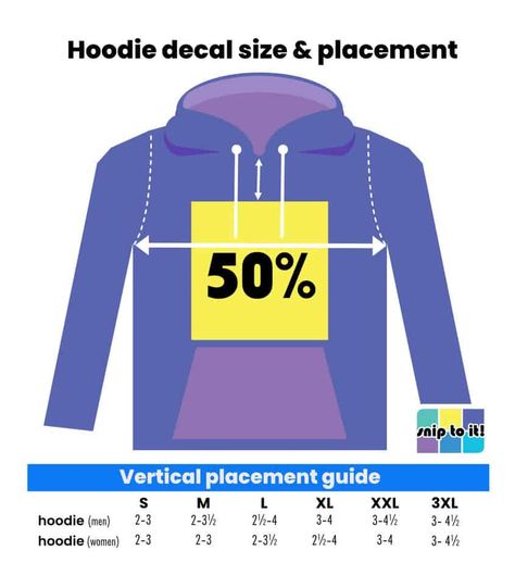 HTV Size Chart: Printable guide to shirt decal size - Snip to It! Shirt Decal Size, Heat Press Shirts, Round Logo, Hoodie Size Chart, Cheat Sheet, Vinyl Lettering, Crew Neck Shirt, Transfer Vinyl, Hoodie Design