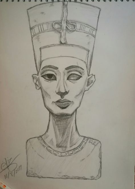 Tutankhamun Drawing, Nefertiti Art Drawing, Nefertiti Illustration, Lady Nefertiti Art, Nefertiti And Akhenaten, Egypt Project, Sketch Drawing, Drawing Inspo, Egypt