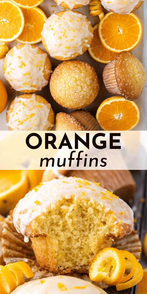 These bakery style orange muffins are bursting with citrus flavor! These moist muffins use fresh orange juice and orange zest for big orange flavor. Orange Baked Goods, Orange Muffins Recipes, Breakfast Loaves, Apricot Desserts, Orange Muffin Recipe, Bakery Style Muffins, Moist Muffins, Fresh Orange Juice, Orange Muffins