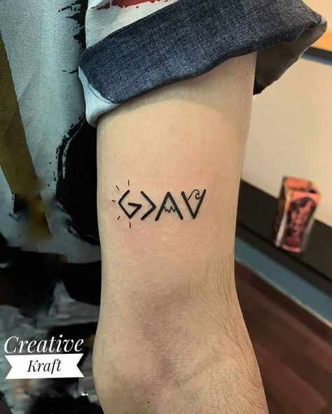 #godisgraterthanupsanddowns #smallcutetattoo #tattoos #besttattoodesigns #creativekrafttattoostudio #tattooideas #smalltattoos Gods Plan Tattoo, Bible Tattoos, God Tattoos, Forearm Tattoo Design, Wrist Tattoos For Women, Tattoo Font, Line Art Tattoos, Small Tattoo Designs, Best Tattoo Designs