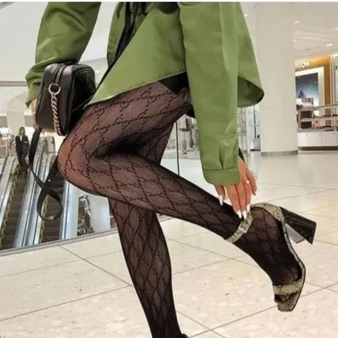 GUCCI Interlocking G Tights Size medium How To Wear Gucci Tights, Gucci Fishnet Tights Outfit, Black Gucci Tights Outfit, Gucci Tights Aesthetic, Gucci Interlocking G Tights, Gucci Accessories, Tights, Size Medium, Plus Fashion