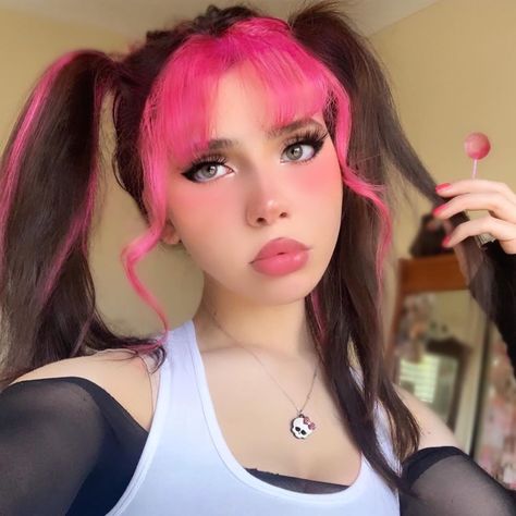 Vivid Bangs, Brown Hair With Pink, Pink Bangs, Dyed Bangs, Alt Hair, Queer Punk, Luscious Hair, Punk Hair, Haircut And Color