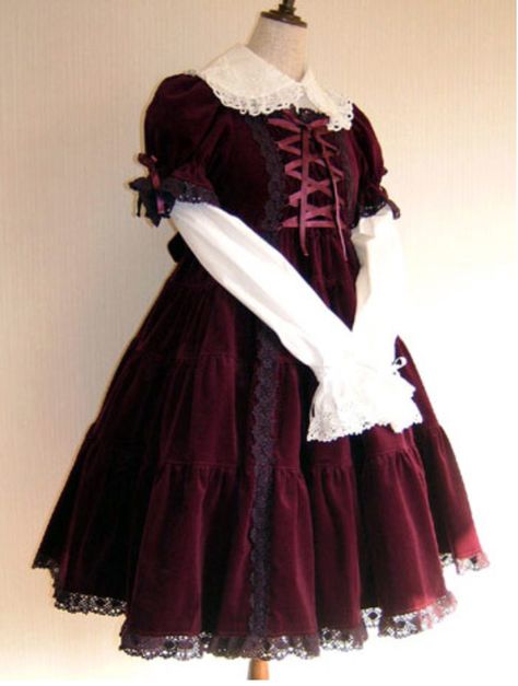 undead-doll: “Innocent World Velveteen Baby Doll OP - 2004 ” Cute Kawaii Outfits, Innocent World, Old Fashion Dresses, Kawaii Fashion Outfits, Japanese Street Fashion, Gothic Outfits, Lace Collar, Harajuku Fashion, Lolita Dress