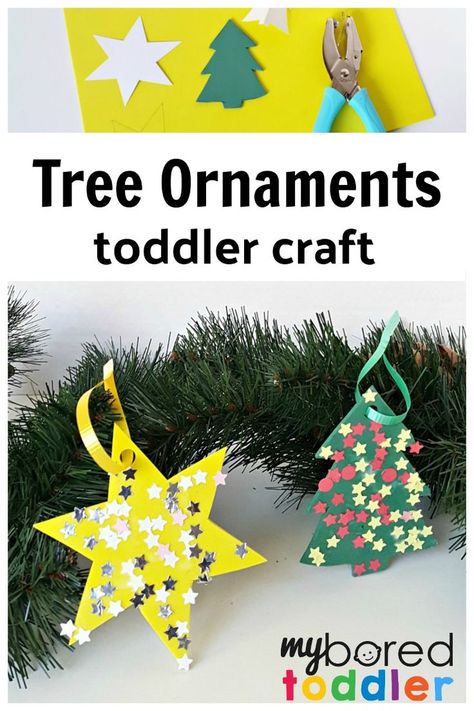 Tree ornaments foam craft for toddlers for Christmas - an easy toddler Christmas craft idea for Christmas - these decorations look great on a tree and use fine motor skills too! #myboredtoddler #toddlerChristmas #christmascraft #christmastreedecorations #kidschristmas #toddlercraft #toddlercrafts #toddleractivity #toddleractivityideas Toddler Christmas Craft, Toddler Ornaments, Pretty Christmas Ornaments, Christmas Tree Ornament Crafts, Christmas Activities For Toddlers, Craft For Toddlers, Toddler Craft, Fun Decorations, Easy Christmas Ornaments