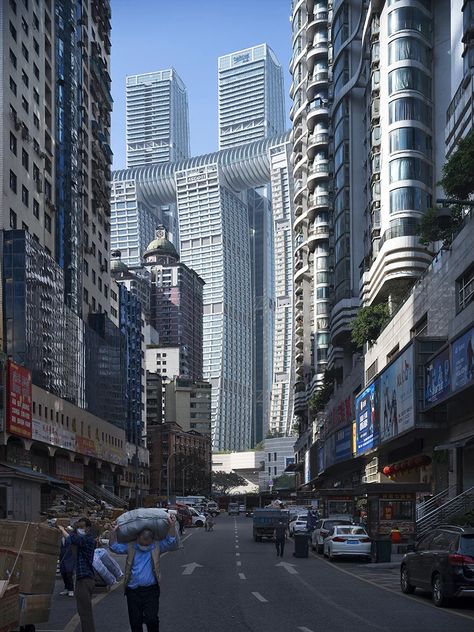 raffles city chongqing by safdie architects documented in new images Chongqing City, Scifi City, Front End Design, China City, Chongqing, Building Facade, Mixed Use, City Architecture, New Images