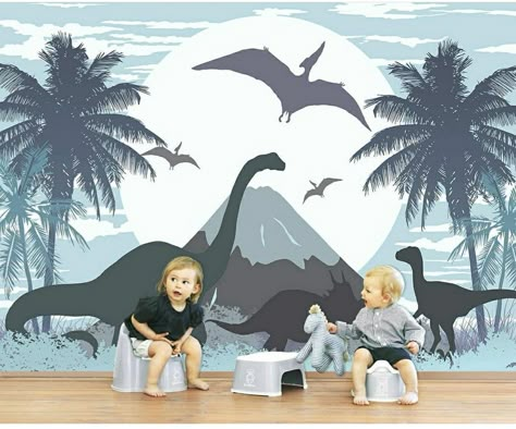 Dino Wall Painting, Dinosaur Room Paint Ideas, Dinosaur Bedroom Wall, Dinosaur Theme Bedroom, Dinosaur Mural, Boys Dinosaur Bedroom, Dino Room, Dinosaur Room Decor, Dinosaur Bedroom