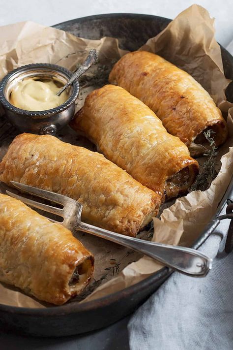 Easy Homemade Sausage Rolls - Seasons and Suppers Puff Pastry Sausage Rolls, Australian Recipes, Smoked Sausages, Homemade Sausage Rolls, Sausage Rolls Recipe, Sausage Bread, Appetizer Tray, Sausage Roll, Easy Puff Pastry