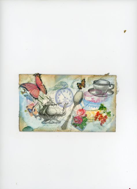 decoupage with napkins #decoupage #napkins #tea #butterfly #flowers #collage #scrapbooking Postage Stamps Diy, Altoid Crafts, Decoupage With Napkins, Diy Ephemera, Faux Postage Stamps, Mini Collage, Butterfly Collage, Candy Bar Posters, Flowers Collage