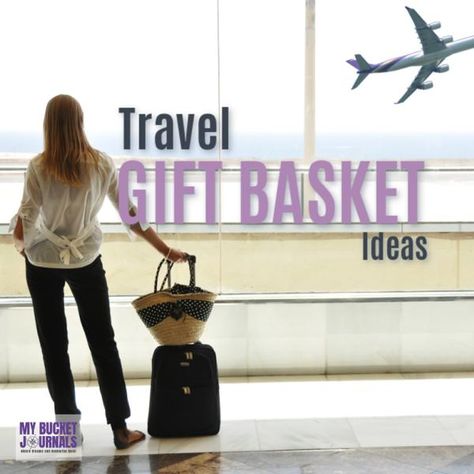 With the holiday’s around the corner, many people are thinking about gifts for their loved ones. If you have a traveler on your list, a travel gift basket is a great way to show them that you love them.Grab a cute basket, fill it with f... Travel Basket Gift Ideas, Travel Gift Basket Ideas, Vacation Gift Basket, Travel Gift Basket, Silent Auction Basket, Theme Baskets, Silent Auction Baskets, Auction Basket, Cute Basket