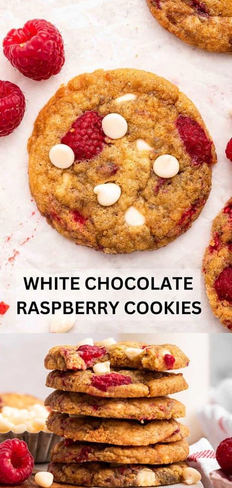 White Chocolate Raspberry Cookies, Chocolate Raspberry Cookies, White Chocolate Cookie Recipes, Raspberry White Chocolate Cookies, Raspberry Cookie Recipes, Raspberry Cheesecake Cookies, Raspberry White Chocolate, Raspberry Cookies, Cookies Soft