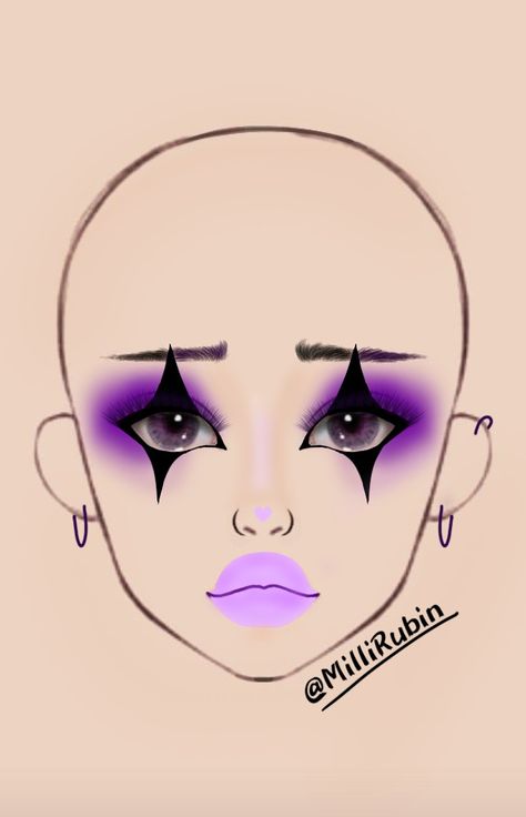 Purple Clown Outfit, Purple Face Paint Ideas, Clown Makeup Purple, Purple Clown Makeup, Jester Oc, Makeup Sketch, Ballet Makeup, Cute Clown Makeup, Fnaf Costume