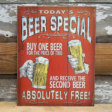 Add this funny beer sign to your bar or gathering area for a great addition to your wall decor. Vivid retro style graphics are printed on sturdy tin with rolled edges and pre-drilled holes for easy hanging. Made in the USA. Recommended for indoor use.   Size: 16" High x 12.5" Wide   Item No. 761 Add a brown or black frame to this sign for just $19.95, or an engraved frame for just $29.95! Click here to order your frame. Sample of Vintage Brown Frame and Charcoal/Black F...